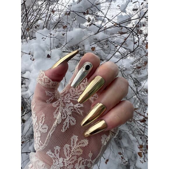 Gold Metal Brass Nails, Accessories, Custom Nails, Press Ons, Gold Jewelry - Picture 6 of 6